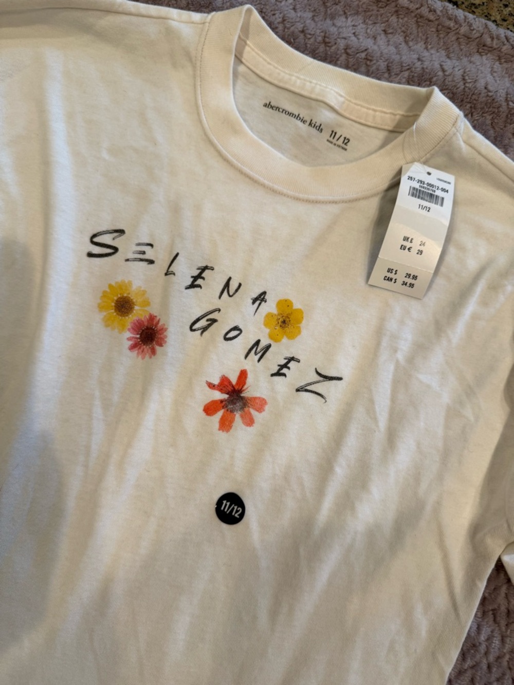 Abercrombie Kids Selena Gomez Graphic Tee - Cream with Floral Print Size 11/12 🌸